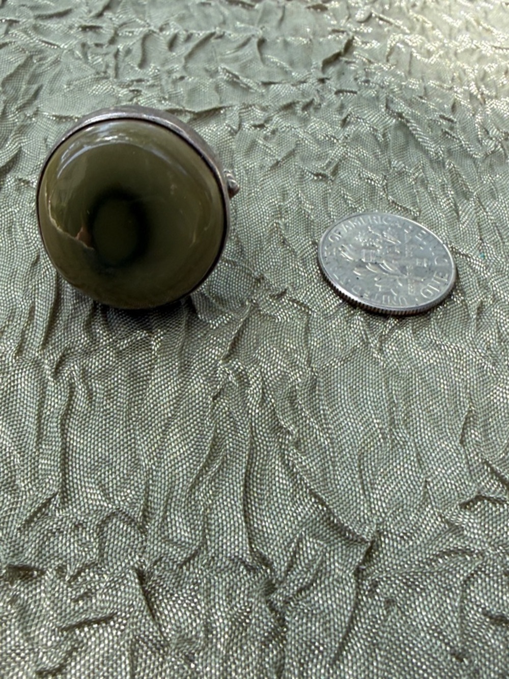 Green Round agate eye Stone Cocktail Ring 925 sterling silver size 7